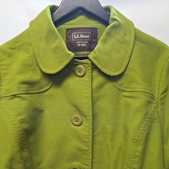 L.L. Bean Womens Pea Coat Suede Texture Apple Green w/ Matching Belt Regular Fit - Picture 4 of 16